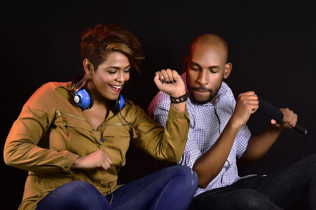 headphones listening music woman study