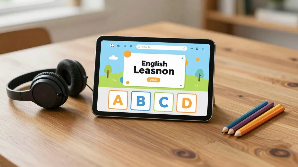 タブレットで学ぶ子どものオンライン英会話のイメージ